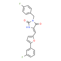 ChemSpider 2D Image | (5Z)-3-(4-Fluorobenzyl)-5-{[5-(3-fluorophenyl)-2-furyl]methylene}-2,4-imidazolidinedione | C21H14F2N2O3