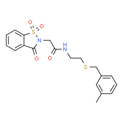 ChemSpider 2D Image | 2-(1,1-Dioxido-3-oxo-1,2-benzothiazol-2(3H)-yl)-N-{2-[(3-methylbenzyl)sulfanyl]ethyl}acetamide | C19H20N2O4S2