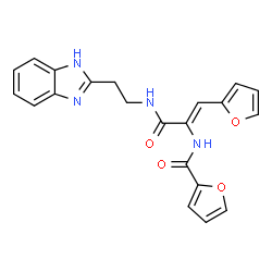 ChemSpider 2D Image | N-[(1Z)-3-{[2-(1H-Benzimidazol-2-yl)ethyl]amino}-1-(2-furyl)-3-oxo-1-propen-2-yl]-2-furamide | C21H18N4O4