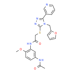 ChemSpider 2D Image | N-(5-Acetamido-2-methoxyphenyl)-2-{[4-(2-furylmethyl)-5-(3-pyridinyl)-4H-1,2,4-triazol-3-yl]sulfanyl}acetamide | C23H22N6O4S