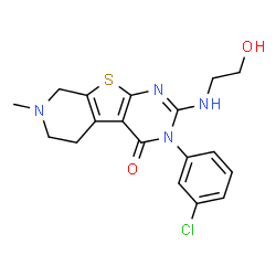 ChemSpider 2D Image | 3-(3-Chlorophenyl)-2-[(2-hydroxyethyl)amino]-7-methyl-5,6,7,8-tetrahydropyrido[4',3':4,5]thieno[2,3-d]pyrimidin-4(3H)-one | C18H19ClN4O2S