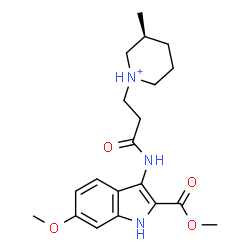 ChemSpider 2D Image | (3S)-1-(3-{[6-Methoxy-2-(methoxycarbonyl)-1H-indol-3-yl]amino}-3-oxopropyl)-3-methylpiperidinium | C20H28N3O4