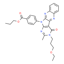 ChemSpider 2D Image | Propyl 4-[3-(3-ethoxypropyl)-2-methyl-4-oxo-3,4-dihydro-11H-pyrimido[5',4':4,5]pyrrolo[2,3-b]quinoxalin-11-yl]benzoate | C28H29N5O4