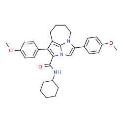 ChemSpider 2D Image | N-Cyclohexyl-1,4-bis(4-methoxyphenyl)-5,6,7,8-tetrahydro-2a,4a-diazacyclopenta[cd]azulene-2-carboxamide | C31H35N3O3
