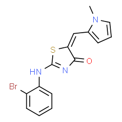 ChemSpider 2D Image | (5E)-2-[(2-Bromophenyl)amino]-5-[(1-methyl-1H-pyrrol-2-yl)methylene]-1,3-thiazol-4(5H)-one | C15H12BrN3OS