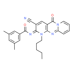 ChemSpider 2D Image | N-[(2E)-3-Cyano-5-oxo-1-pentyl-1,5-dihydro-2H-dipyrido[1,2-a:2',3'-d]pyrimidin-2-ylidene]-3,5-dimethylbenzamide | C26H25N5O2