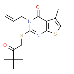 ChemSpider 2D Image | 3-Allyl-2-[(3,3-dimethyl-2-oxobutyl)sulfanyl]-5,6-dimethylthieno[2,3-d]pyrimidin-4(3H)-one | C17H22N2O2S2
