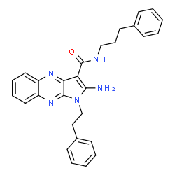 ChemSpider 2D Image | 2-Amino-1-(2-phenylethyl)-N-(3-phenylpropyl)-1H-pyrrolo[2,3-b]quinoxaline-3-carboxamide | C28H27N5O