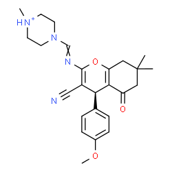 ChemSpider 2D Image | 4-({[(4S)-3-Cyano-4-(4-methoxyphenyl)-7,7-dimethyl-5-oxo-5,6,7,8-tetrahydro-4H-chromen-2-yl]imino}methyl)-1-methylpiperazin-1-ium | C25H31N4O3