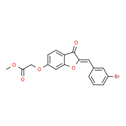 ChemSpider 2D Image | Methyl {[(2Z)-2-(3-bromobenzylidene)-3-oxo-2,3-dihydro-1-benzofuran-6-yl]oxy}acetate | C18H13BrO5