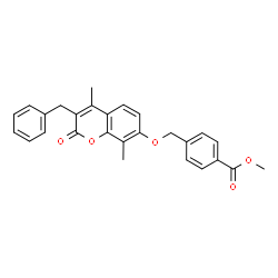 ChemSpider 2D Image | Methyl 4-{[(3-benzyl-4,8-dimethyl-2-oxo-2H-chromen-7-yl)oxy]methyl}benzoate | C27H24O5