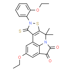 ChemSpider 2D Image | 2-Ethoxy-9-(2-ethoxyphenyl)-7,7-dimethyl-10-thioxo-9,10-dihydro-7H-pyrrolo[3,2,1-ij][1,2]thiazolo[5,4-c]quinoline-4,5-dione | C24H22N2O4S2