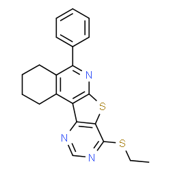 ChemSpider 2D Image | 8-(Ethylsulfanyl)-5-phenyl-1,2,3,4-tetrahydropyrimido[4',5':4,5]thieno[2,3-c]isoquinoline | C21H19N3S2