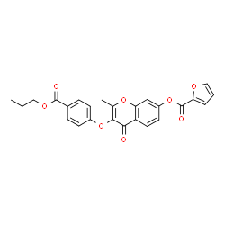 ChemSpider 2D Image | 2-Methyl-4-oxo-3-[4-(propoxycarbonyl)phenoxy]-4H-chromen-7-yl 2-furoate | C25H20O8