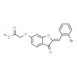 ChemSpider 2D Image | Methyl {[(2Z)-2-(2-bromobenzylidene)-3-oxo-2,3-dihydro-1-benzofuran-6-yl]oxy}acetate | C18H13BrO5
