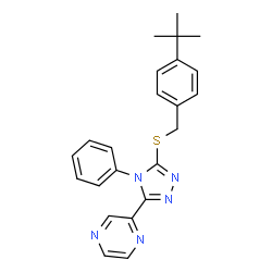 ChemSpider 2D Image | 2-(5-{[4-(2-Methyl-2-propanyl)benzyl]sulfanyl}-4-phenyl-4H-1,2,4-triazol-3-yl)pyrazine | C23H23N5S
