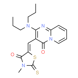 ChemSpider 2D Image | 2-(Dipropylamino)-3-[(Z)-(3-methyl-4-oxo-2-thioxo-1,3-thiazolidin-5-ylidene)methyl]-4H-pyrido[1,2-a]pyrimidin-4-one | C19H22N4O2S2
