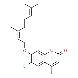 ChemSpider 2D Image | 6-Chloro-7-{[(2Z)-3,7-dimethyl-2,6-octadien-1-yl]oxy}-4-methyl-2H-chromen-2-one | C20H23ClO3