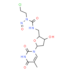 ChemSpider 2D Image | 1-(5-{[(2-Chloroethyl)(nitroso)carbamoyl]amino}-2,5-dideoxypentofuranosyl)-5-methyl-2,4(1H,3H)-pyrimidinedione | C13H18ClN5O6