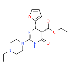 ChemSpider 2D Image | Ethyl (4S,5S)-2-(4-ethyl-1-piperazinyl)-4-(2-furyl)-6-oxo-1,4,5,6-tetrahydro-5-pyrimidinecarboxylate | C17H24N4O4