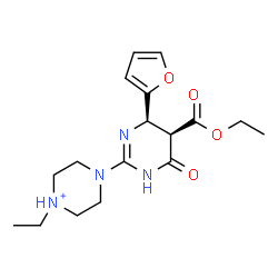 ChemSpider 2D Image | 4-[(4R,5R)-5-(Ethoxycarbonyl)-4-(2-furyl)-6-oxo-1,4,5,6-tetrahydro-2-pyrimidinyl]-1-ethylpiperazin-1-ium | C17H25N4O4