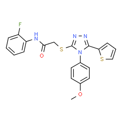 ChemSpider 2D Image | N-(2-Fluorophenyl)-2-{[4-(4-methoxyphenyl)-5-(2-thienyl)-4H-1,2,4-triazol-3-yl]sulfanyl}acetamide | C21H17FN4O2S2