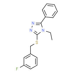 ChemSpider 2D Image | 4-Ethyl-3-[(3-fluorobenzyl)sulfanyl]-5-phenyl-4H-1,2,4-triazole | C17H16FN3S