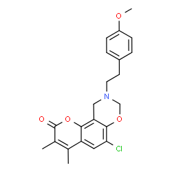 ChemSpider 2D Image | 6-Chloro-9-[2-(4-methoxyphenyl)ethyl]-3,4-dimethyl-9,10-dihydro-2H,8H-chromeno[8,7-e][1,3]oxazin-2-one | C22H22ClNO4