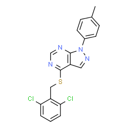 ChemSpider 2D Image | 4-[(2,6-Dichlorobenzyl)sulfanyl]-1-(4-methylphenyl)-1H-pyrazolo[3,4-d]pyrimidine | C19H14Cl2N4S