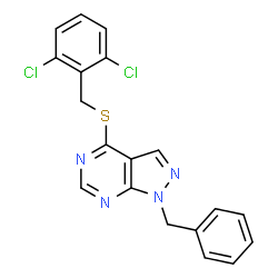 ChemSpider 2D Image | 1-Benzyl-4-[(2,6-dichlorobenzyl)sulfanyl]-1H-pyrazolo[3,4-d]pyrimidine | C19H14Cl2N4S