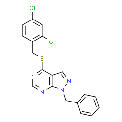 ChemSpider 2D Image | 1-Benzyl-4-[(2,4-dichlorobenzyl)sulfanyl]-1H-pyrazolo[3,4-d]pyrimidine | C19H14Cl2N4S