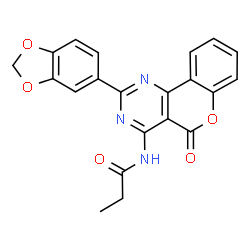 ChemSpider 2D Image | N-[2-(1,3-Benzodioxol-5-yl)-5-oxo-5H-chromeno[4,3-d]pyrimidin-4-yl]propanamide | C21H15N3O5