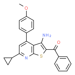 ChemSpider 2D Image | [3-Amino-6-cyclopropyl-4-(4-methoxyphenyl)thieno[2,3-b]pyridin-2-yl](phenyl)methanone | C24H20N2O2S