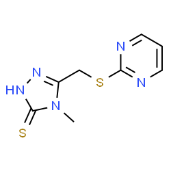 ChemSpider 2D Image | 4H-1,2,4-triazole-3-thiol, 4-methyl-5-[(2-pyrimidinylthio)methyl]- | C8H9N5S2