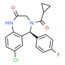 ChemSpider 2D Image | (5S)-7-Chloro-4-(cyclopropylcarbonyl)-5-(4-fluorophenyl)-1,3,4,5-tetrahydro-2H-1,4-benzodiazepin-2-one | C19H16ClFN2O2