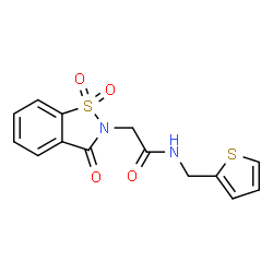 ChemSpider 2D Image | 2-(1,1-Dioxido-3-oxo-1,2-benzothiazol-2(3H)-yl)-N-(2-thienylmethyl)acetamide | C14H12N2O4S2