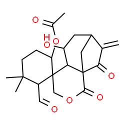 ChemSpider 2D Image | 6-Formyl-7'-hydroxy-5,5-dimethyl-10'-methylene-2',11'-dioxo-3'-oxaspiro[cyclohexane-1,5'-tricyclo[7.2.1.0~1,6~]dodecan]-2-yl acetate | C22H28O7
