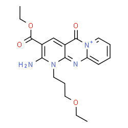 ChemSpider 2D Image | 2-Amino-3-(ethoxycarbonyl)-1-(3-ethoxypropyl)-5-oxo-1,5-dihydrodipyrido[1,2-a:2',3'-d]pyrimidin-6-ium | C19H23N4O4