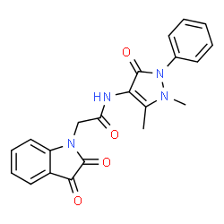 ChemSpider 2D Image | N-(1,5-Dimethyl-3-oxo-2-phenyl-2,3-dihydro-1H-pyrazol-4-yl)-2-(2,3-dioxo-2,3-dihydro-1H-indol-1-yl)acetamide | C21H18N4O4