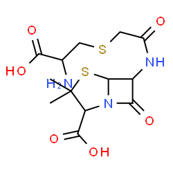 ChemSpider 2D Image | 6-({[(2-Amino-2-carboxyethyl)sulfanyl]acetyl}amino)-3,3-dimethyl-7-oxo-4-thia-1-azabicyclo[3.2.0]heptane-2-carboxylic acid | C13H19N3O6S2