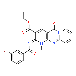 ChemSpider 2D Image | Ethyl (2Z)-2-[(3-bromobenzoyl)imino]-1-methyl-5-oxo-1,5-dihydro-2H-dipyrido[1,2-a:2',3'-d]pyrimidine-3-carboxylate | C22H17BrN4O4
