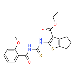 ChemSpider 2D Image | Ethyl 2-{[(2-methoxybenzoyl)carbamothioyl]amino}-5,6-dihydro-4H-cyclopenta[b]thiophene-3-carboxylate | C19H20N2O4S2