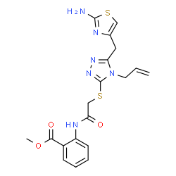 ChemSpider 2D Image | Methyl 2-{[({4-allyl-5-[(2-amino-1,3-thiazol-4-yl)methyl]-4H-1,2,4-triazol-3-yl}sulfanyl)acetyl]amino}benzoate | C19H20N6O3S2