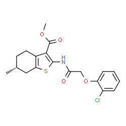 ChemSpider 2D Image | Methyl (6R)-2-{[(2-chlorophenoxy)acetyl]amino}-6-methyl-4,5,6,7-tetrahydro-1-benzothiophene-3-carboxylate | C19H20ClNO4S
