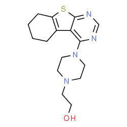 ChemSpider 2D Image | 2-[4-(5,6,7,8-Tetrahydro[1]benzothieno[2,3-d]pyrimidin-4-yl)-1-piperazinyl]ethanol | C16H22N4OS