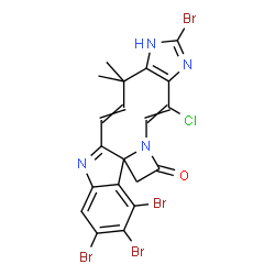 ChemSpider 2D Image | 3,4,5,12-Tetrabromo-14-chloro-10,10-dimethyl-10,11-dihydroazeto[1',2':1,2]imidazo[4',5':7,8]azecino[3,2-b]indol-1(2H)-one | C20H13Br4ClN4O