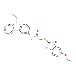 ChemSpider 2D Image | acetamide, 2-[(5-ethoxy-1H-benzimidazol-2-yl)thio]-N-(9-ethyl-9H-carbazol-3-yl)- | C25H24N4O2S