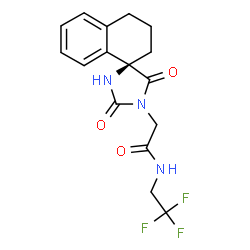 ChemSpider 2D Image | 2-[(4R)-2,5-Dioxo-3',4'-dihydro-1H,2'H-spiro[imidazolidine-4,1'-naphthalen]-1-yl]-N-(2,2,2-trifluoroethyl)acetamide | C16H16F3N3O3