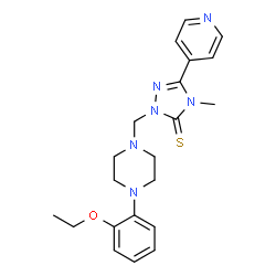 ChemSpider 2D Image | 2-{[4-(2-Ethoxyphenyl)-1-piperazinyl]methyl}-4-methyl-5-(4-pyridinyl)-2,4-dihydro-3H-1,2,4-triazole-3-thione | C21H26N6OS