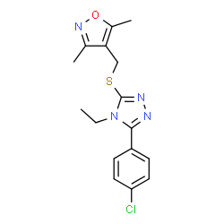 ChemSpider 2D Image | 3-(4-Chlorophenyl)-5-{[(3,5-dimethyl-1,2-oxazol-4-yl)methyl]sulfanyl}-4-ethyl-4H-1,2,4-triazole | C16H17ClN4OS